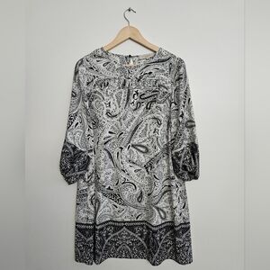 LOFT Black and White Paisley Midi Dress